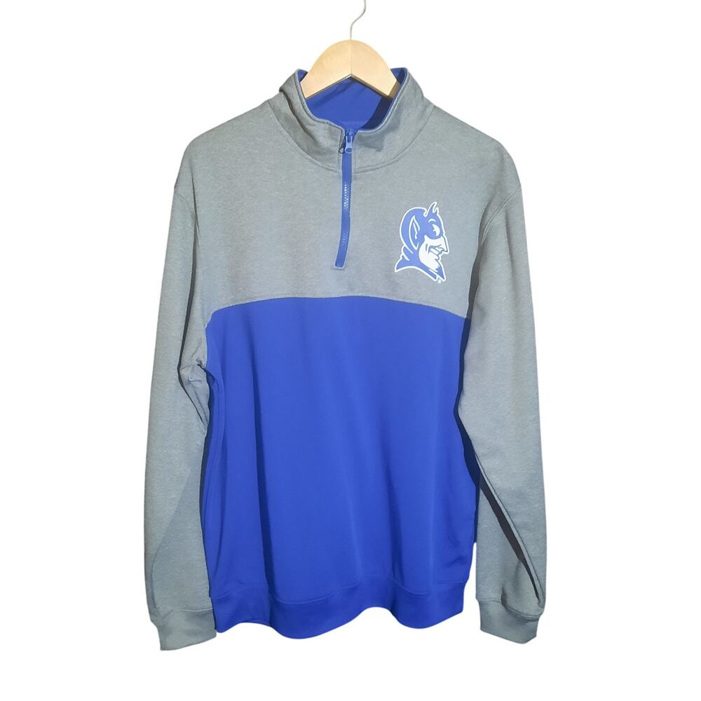 E5 Duke Blue Devils Mens Blue and Gray Color Block Quarter Zip Pullover Size XL
